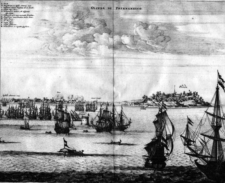 Olinda atacada por los holandeses (1630). Tomado del Atlas de John Ogilby.