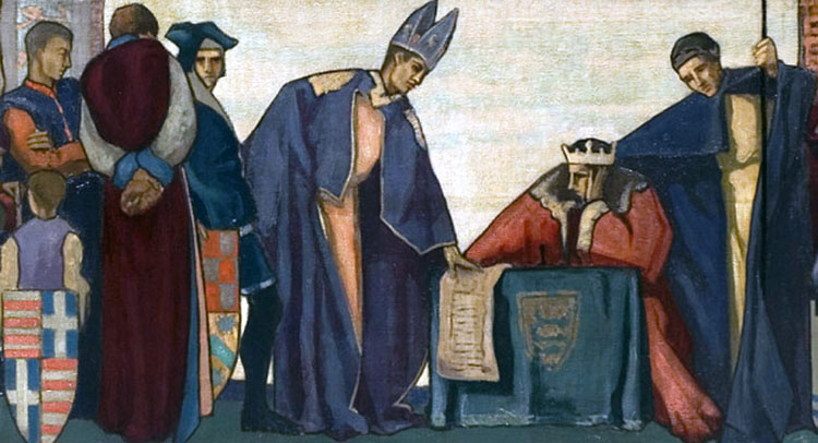 Fragmento de John Sealing the Magna Carta, 1215, de Frank Wood (1925). Sunderland Museums
